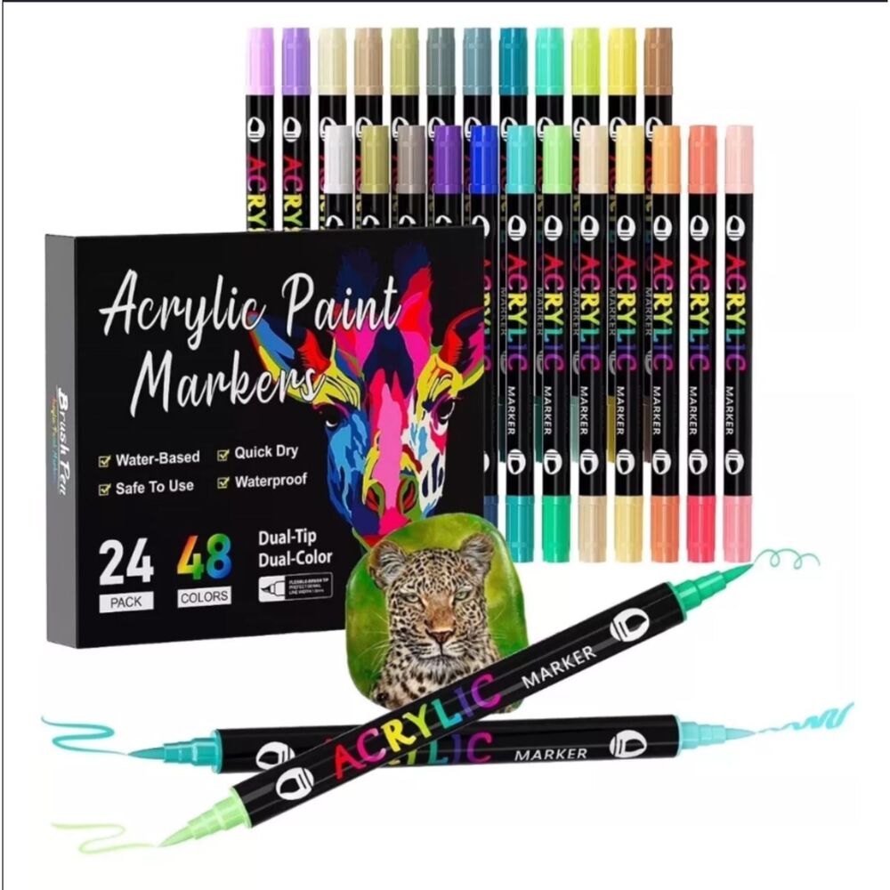 Linmoua 48 Colors Water-Based Brush Tip Markers 24 Pack Art Pens Safe Odorless